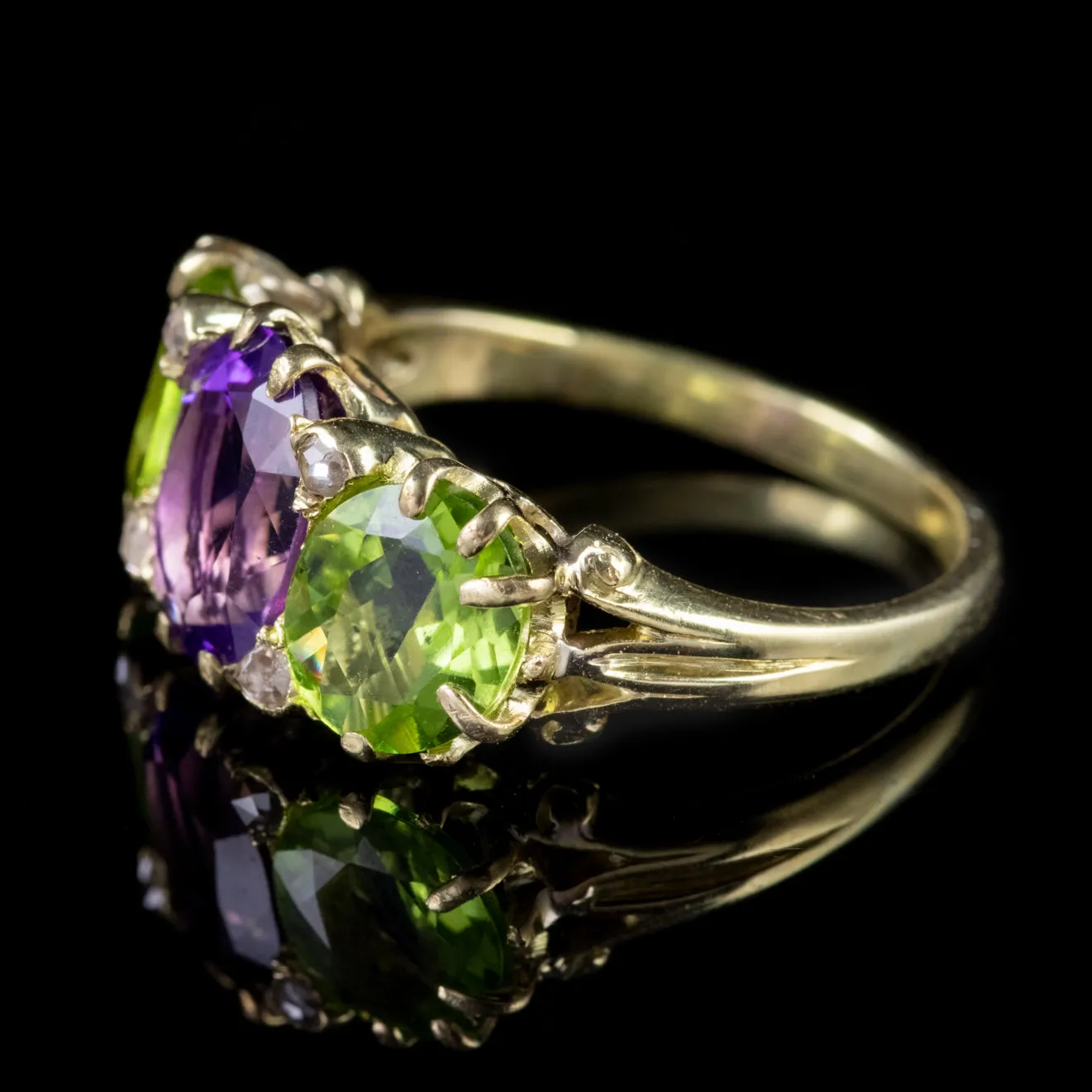 Antique Edwardian Suffragette Amethyst Diamond Peridot Ring Circa 1910