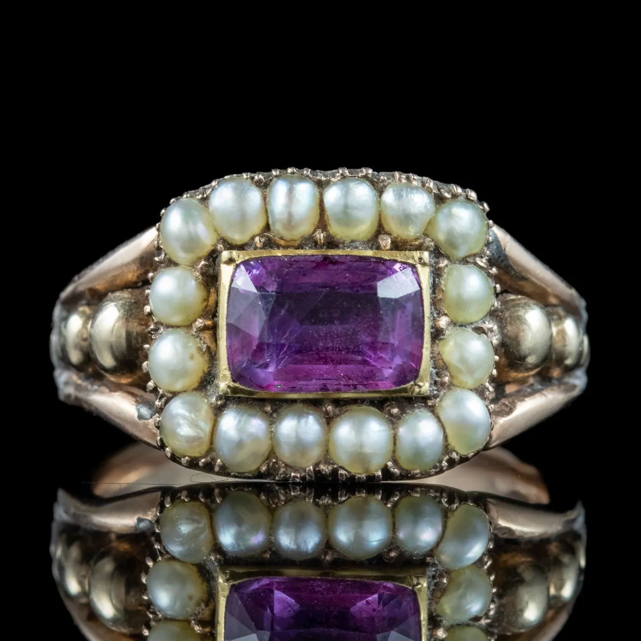 Antique Georgian Amethyst Pearl Ring 1.5ct Amethyst