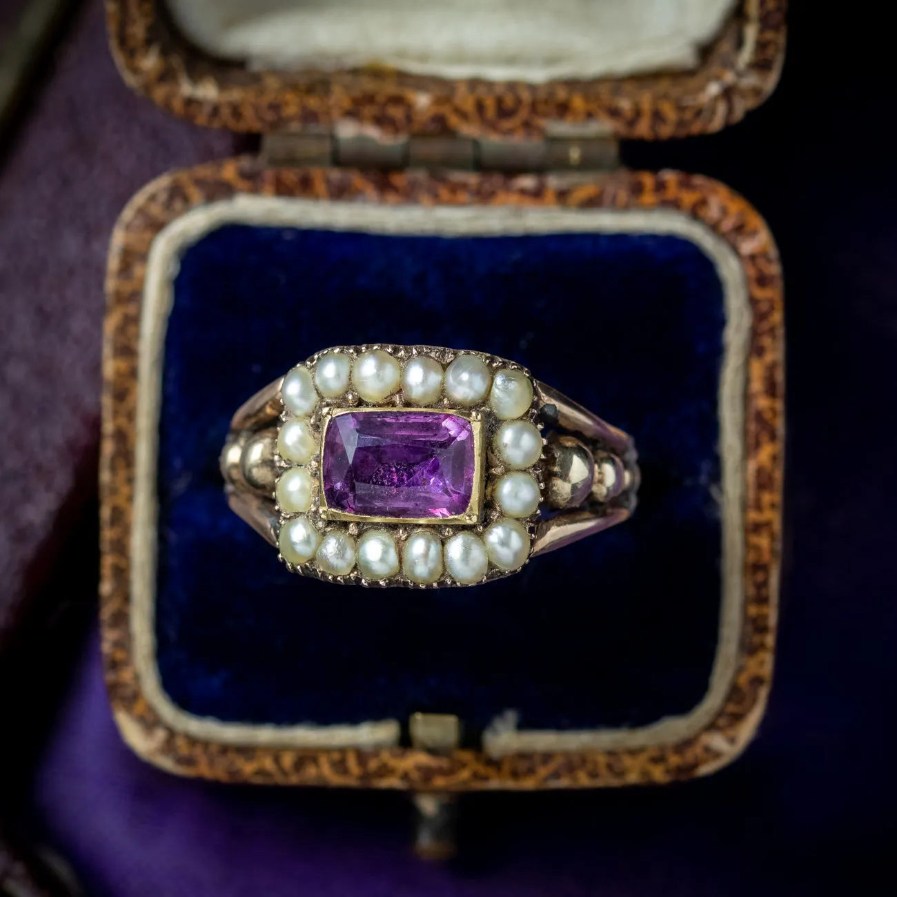 Antique Georgian Amethyst Pearl Ring 1.5ct Amethyst