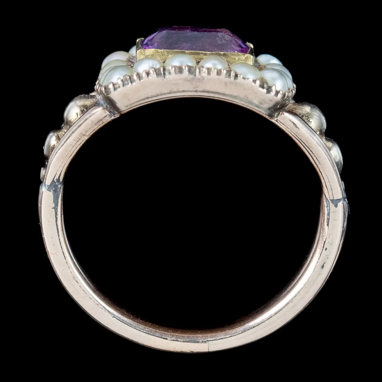 Antique Georgian Amethyst Pearl Ring 1.5ct Amethyst