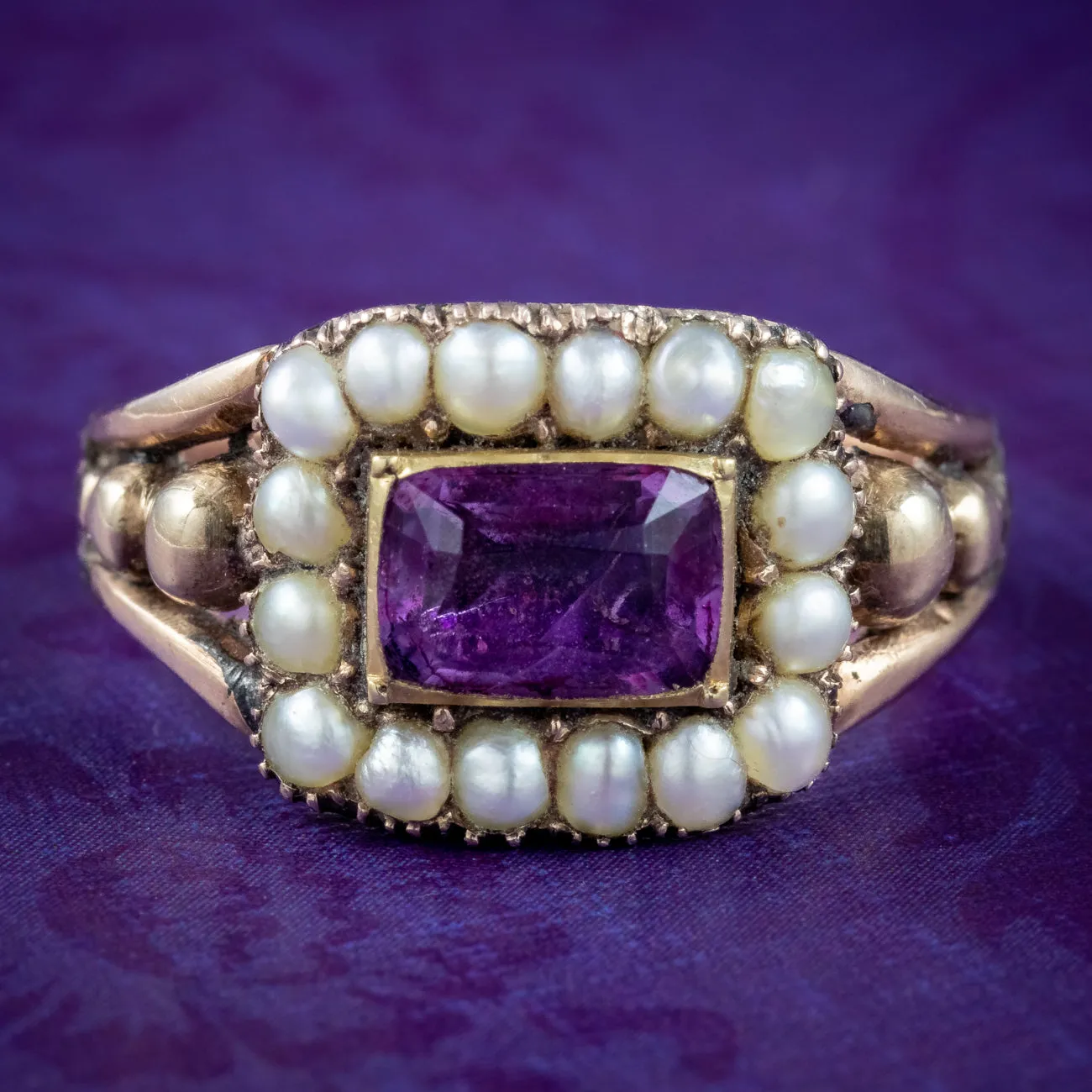 Antique Georgian Amethyst Pearl Ring 1.5ct Amethyst