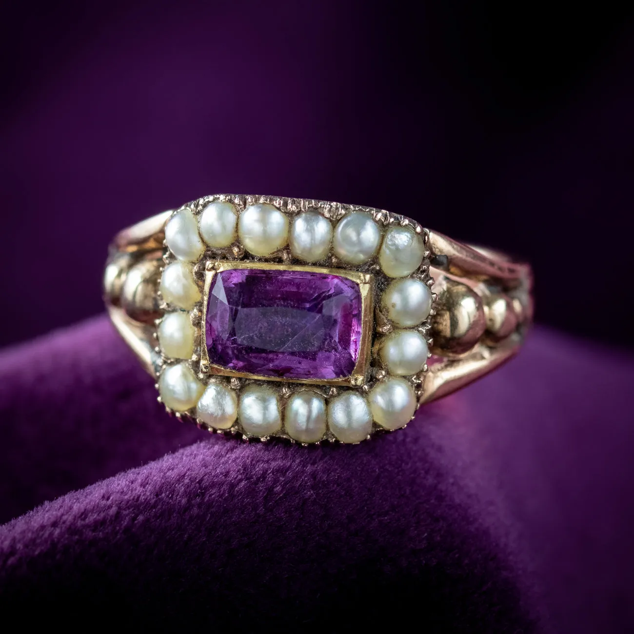 Antique Georgian Amethyst Pearl Ring 1.5ct Amethyst