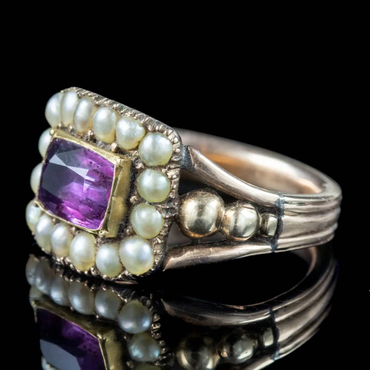 Antique Georgian Amethyst Pearl Ring 1.5ct Amethyst