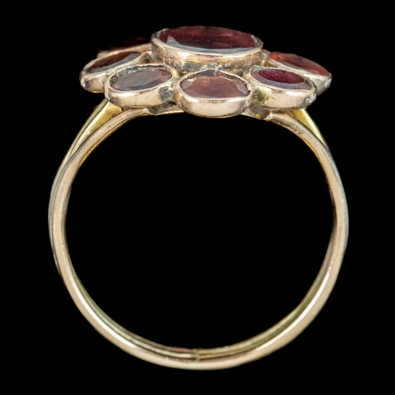 Antique Georgian Flat Cut Garnet Daisy Cluster Ring 2ct Total