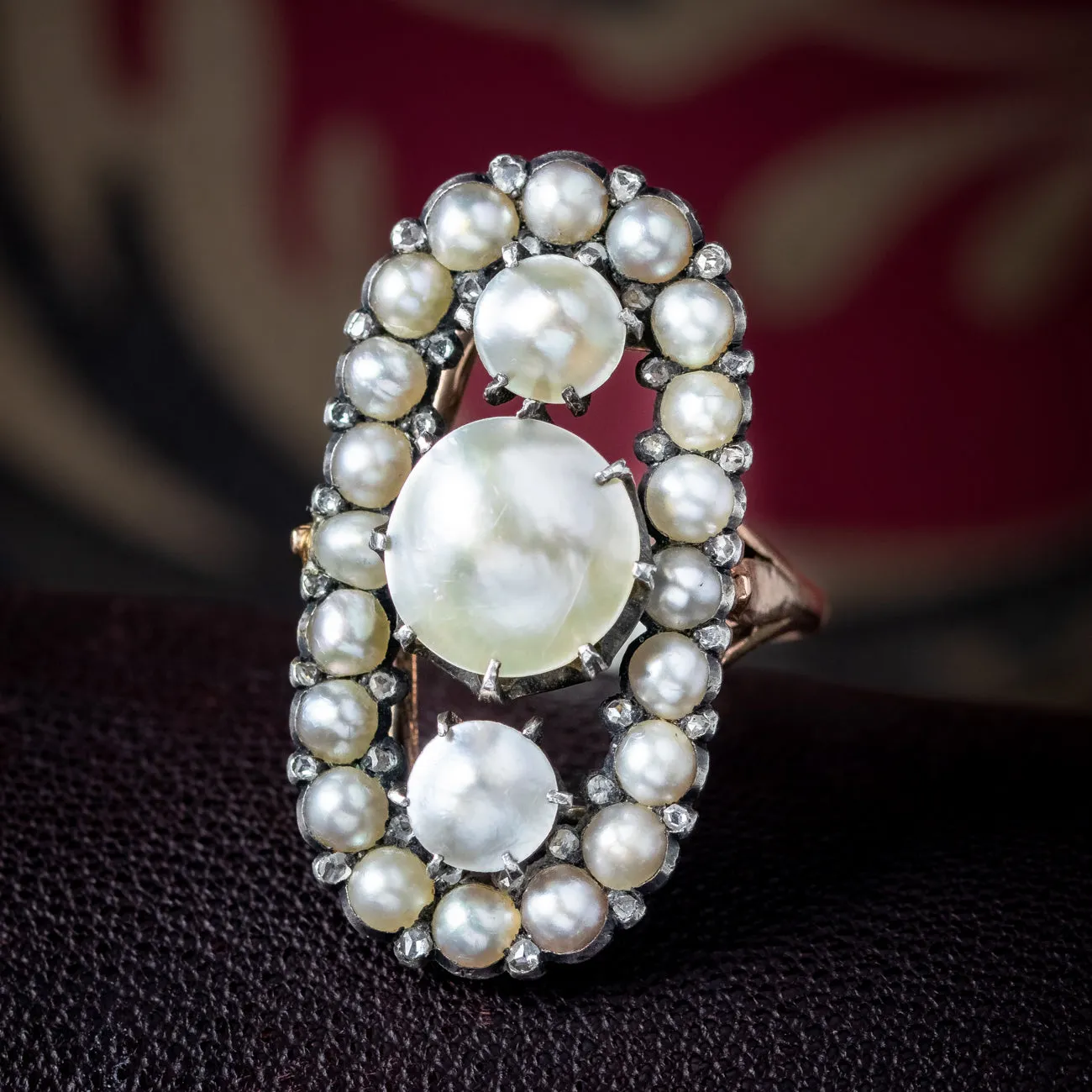 Antique Georgian Mother Of Pearl Diamond Cluster Ring