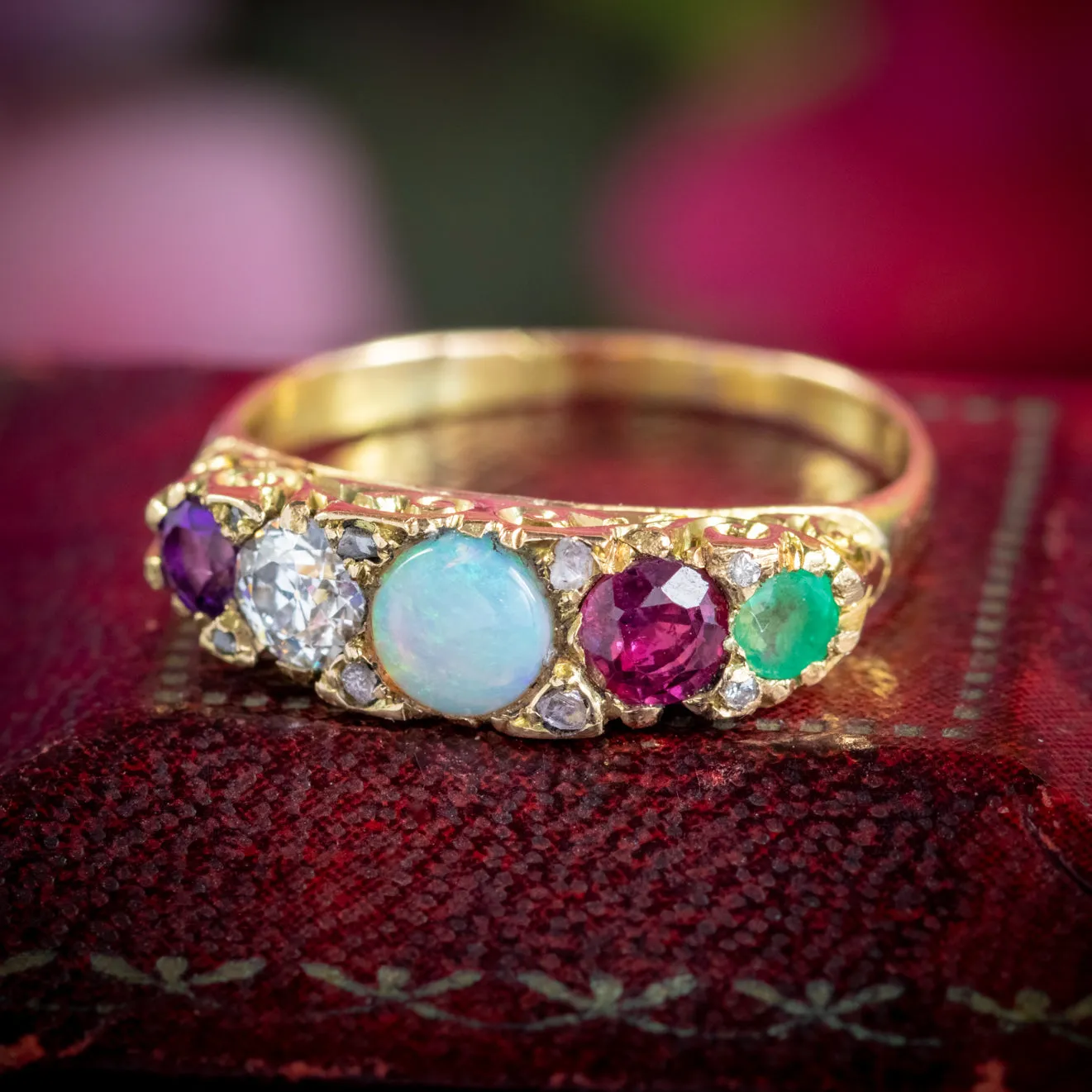 Antique Victorian Adore Gemstone Ring 18Ct Gold Circa 1900