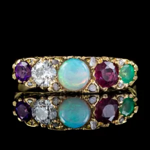 Antique Victorian Adore Gemstone Ring 18Ct Gold Circa 1900