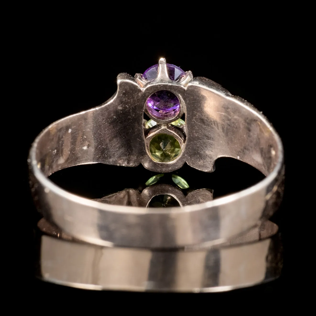 Antique Victorian Amethyst Pearl Peridot Suffragette Ring 18Ct Gold Circa 1900