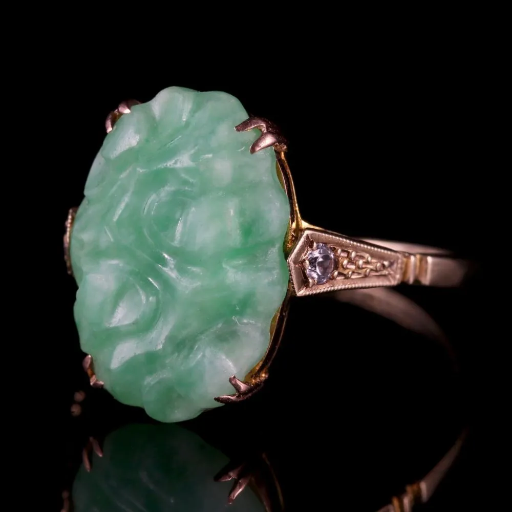 Antique Victorian Jade Ring Spinel 9Ct Gold Circa 1900