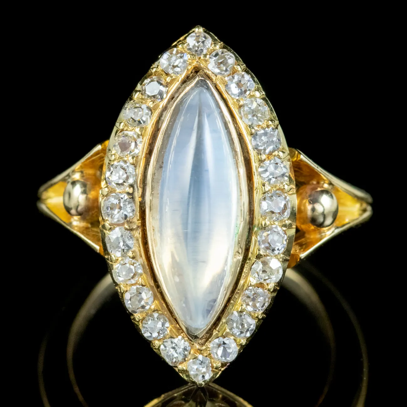 Antique Victorian Moonstone Diamond Navette Ring 2.20ct Moonstone