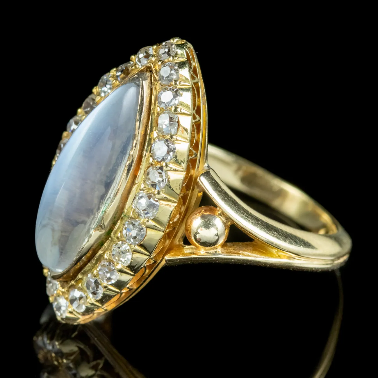 Antique Victorian Moonstone Diamond Navette Ring 2.20ct Moonstone