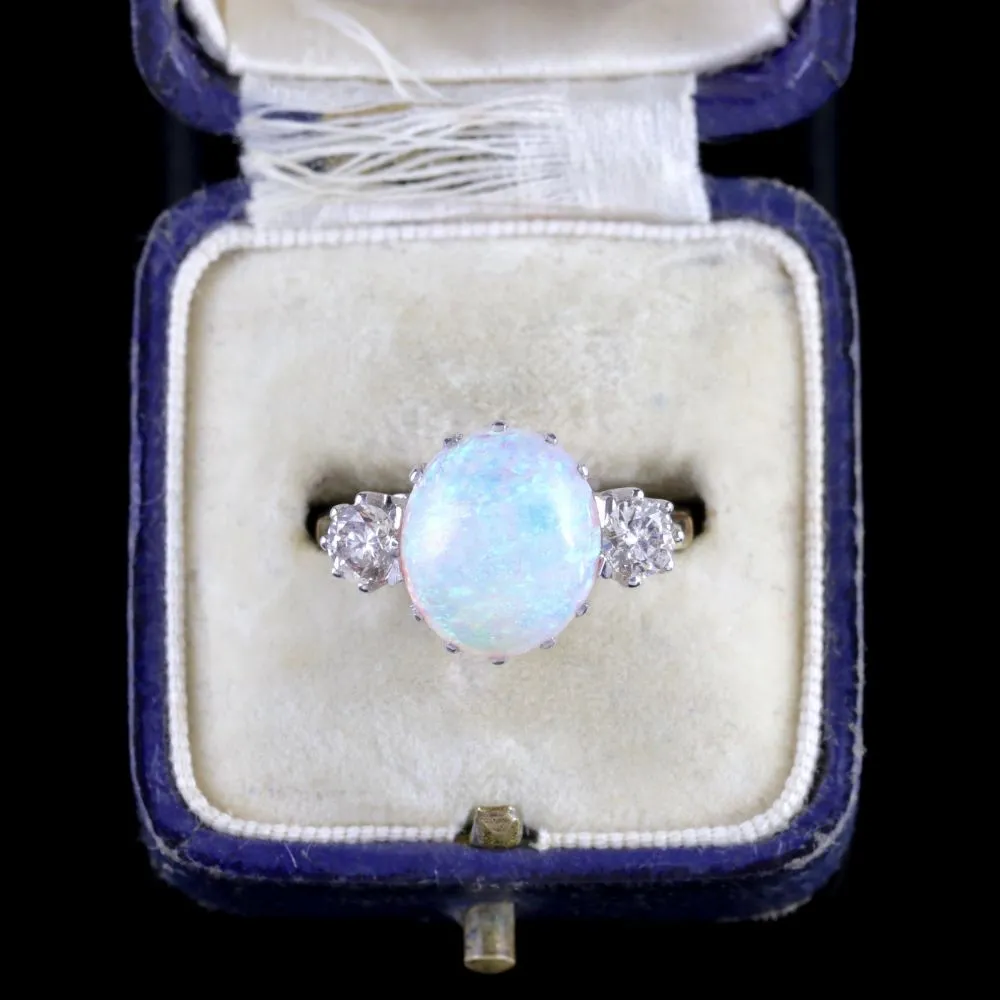 Antique Victorian Opal Diamond Ring 15Ct Gold Natural Opal Circa 1900