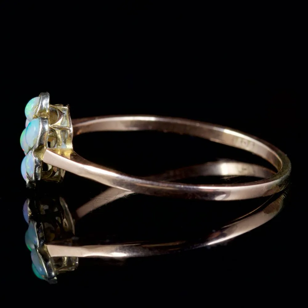 Antique Victorian Opal Flower Ring 9Ct Gold Circa 1900