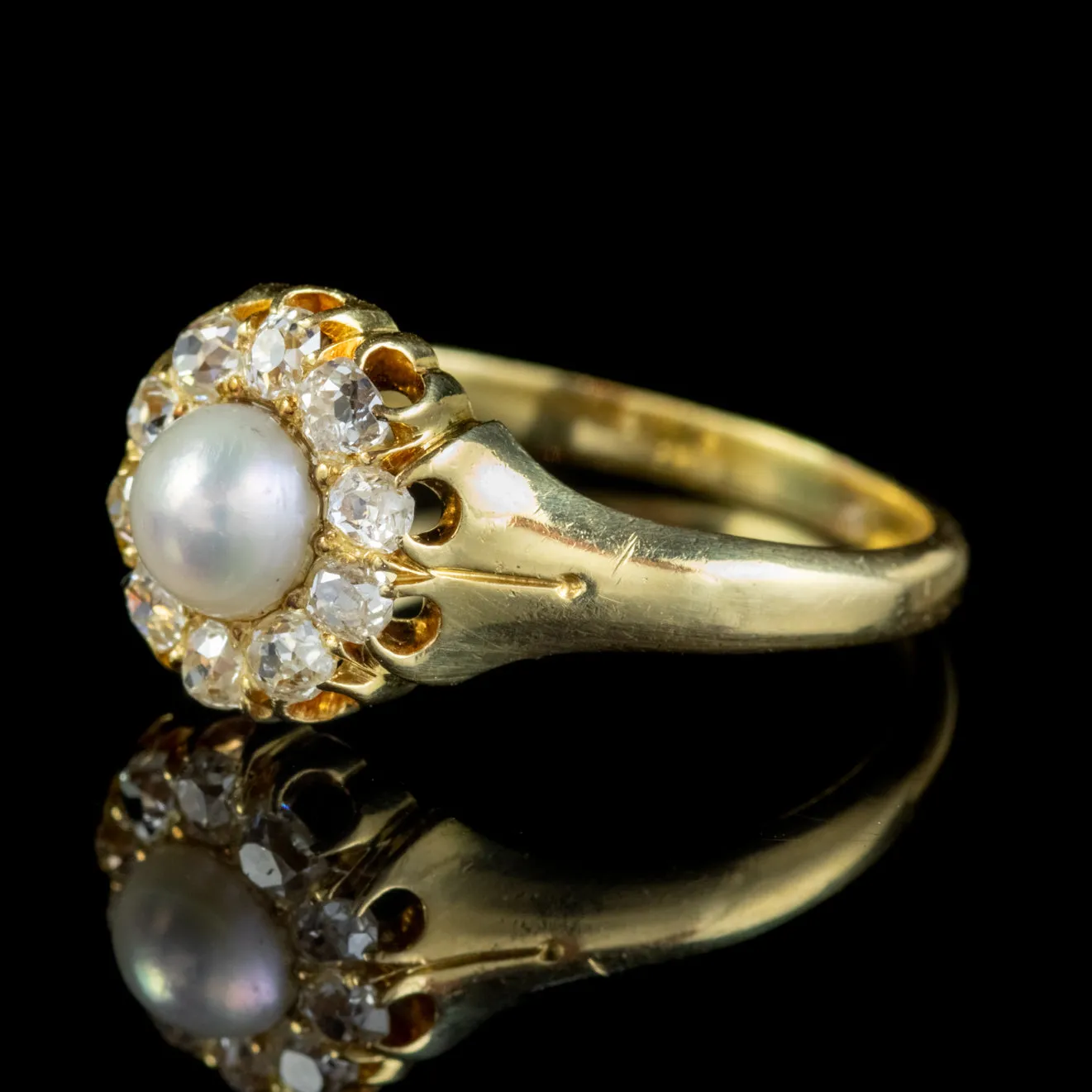 Antique Victorian Pearl Diamond Cluster Ring 18Ct Gold Circa 1900