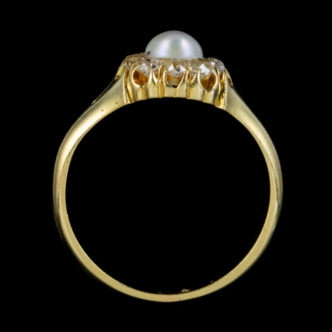 Antique Victorian Pearl Diamond Cluster Ring 18Ct Gold Circa 1900