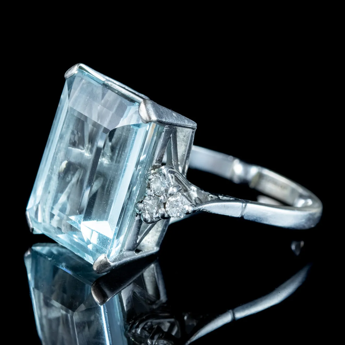 Art Deco Aquamarine Diamond Cocktail Ring 12ct Aqua