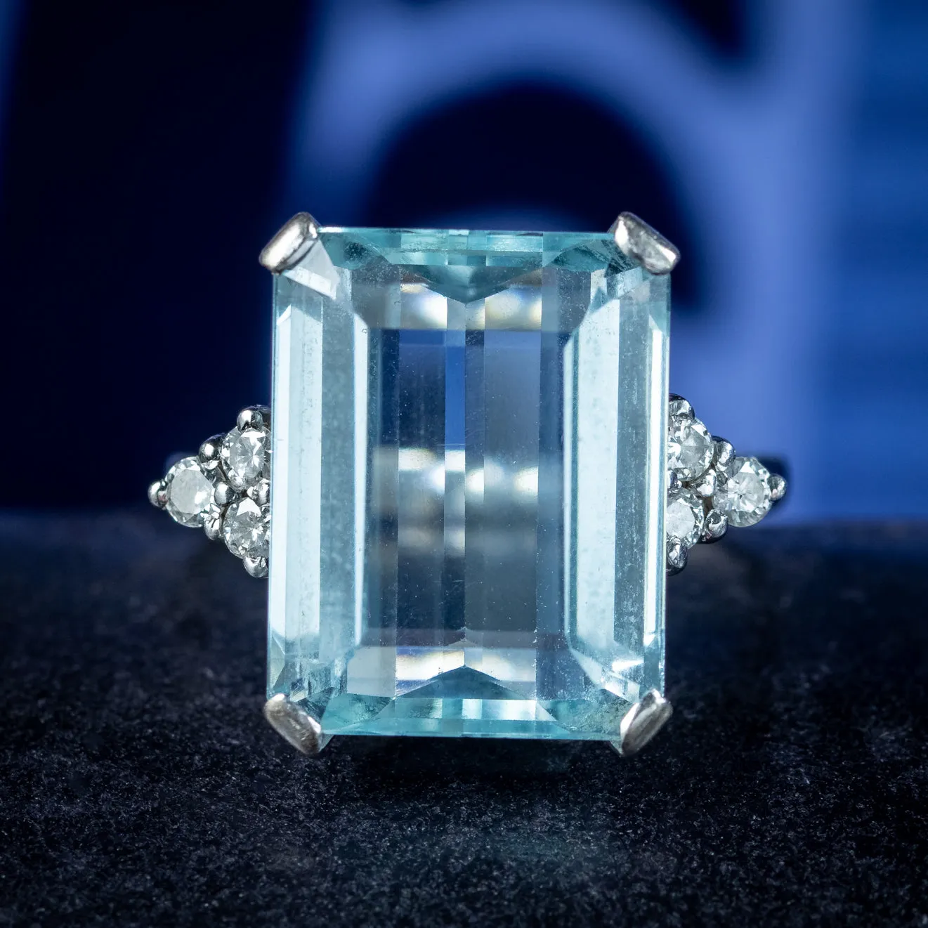 Art Deco Aquamarine Diamond Cocktail Ring 12ct Aqua