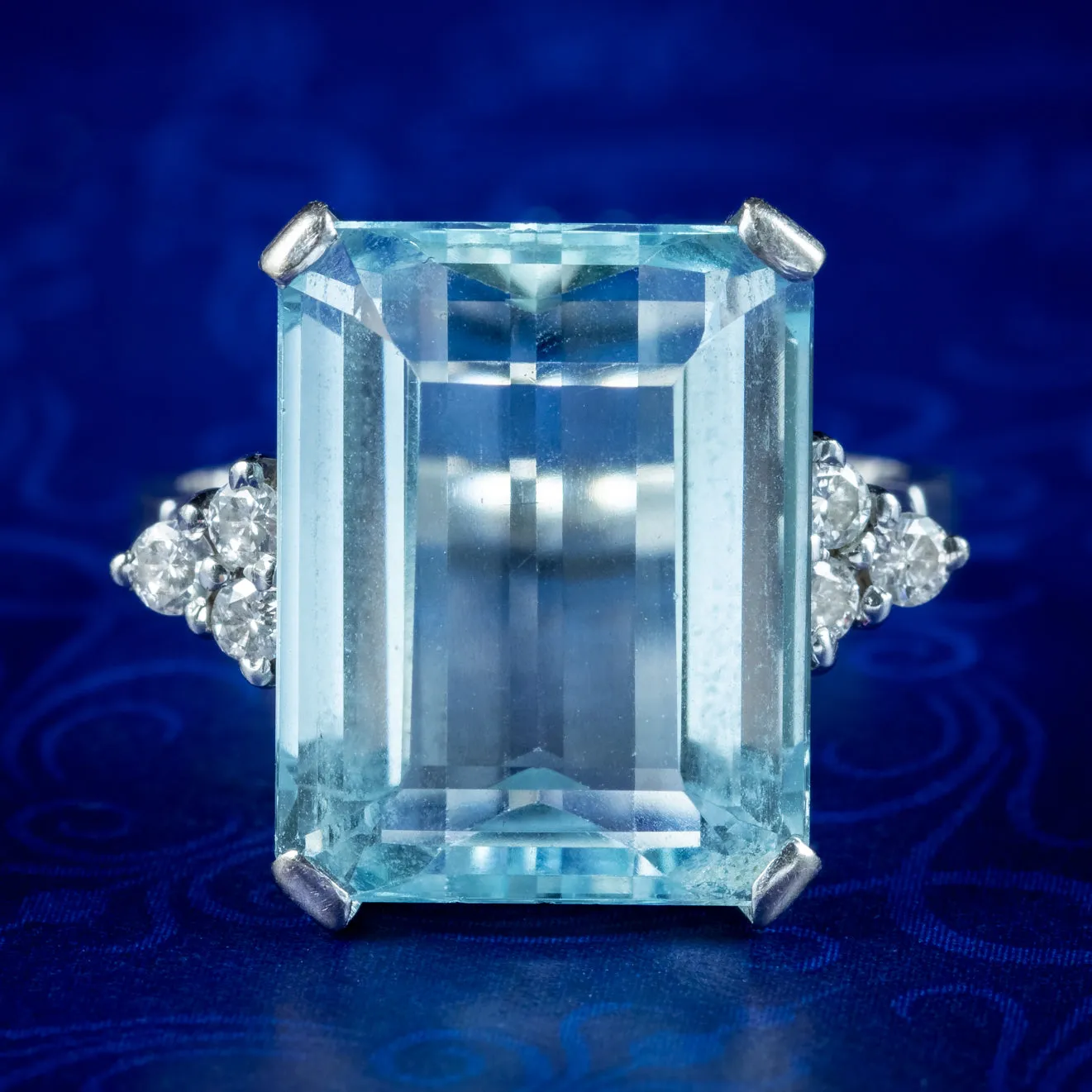 Art Deco Aquamarine Diamond Cocktail Ring 12ct Aqua