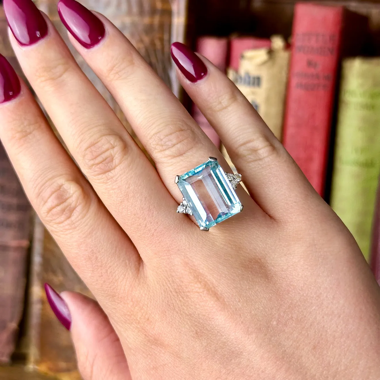 Art Deco Aquamarine Diamond Cocktail Ring 12ct Aqua