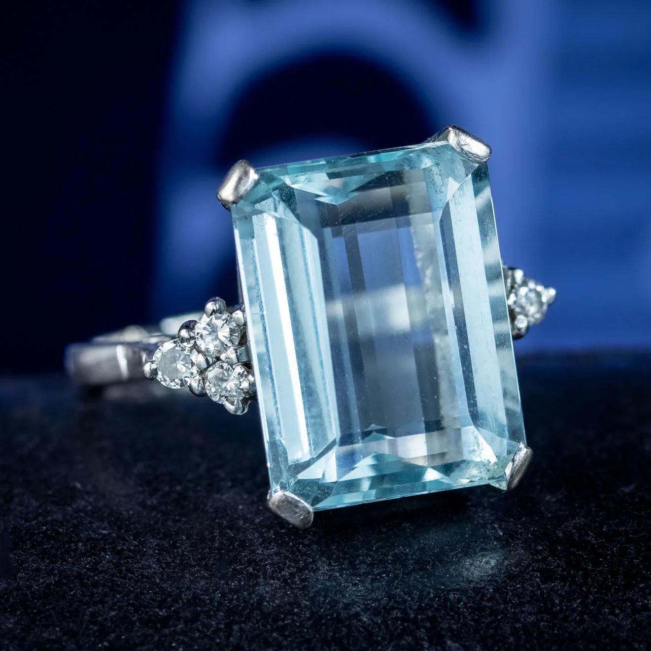 Art Deco Aquamarine Diamond Cocktail Ring 12ct Aqua