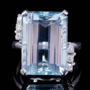 Art Deco Aquamarine Diamond Ring 25Ct Aqua Platinum Circa 1920