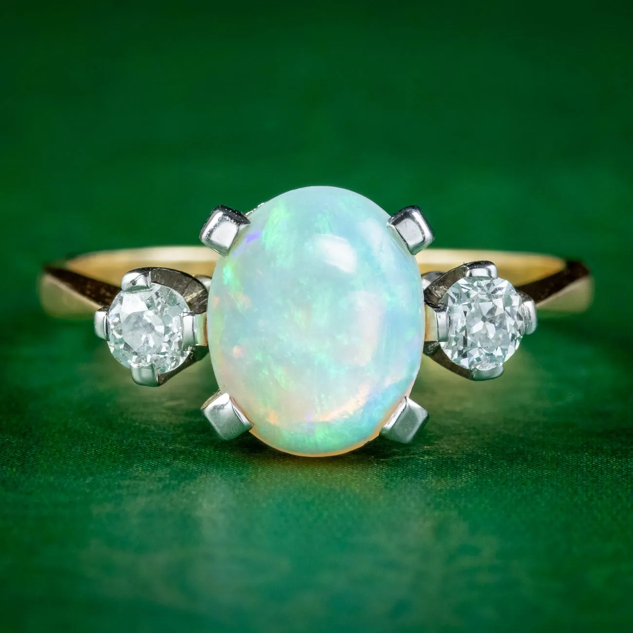 Art Deco Opal Diamond Trilogy Ring 3ct Opal