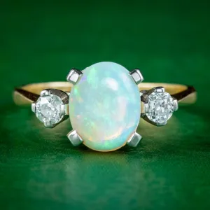 Art Deco Opal Diamond Trilogy Ring 3ct Opal