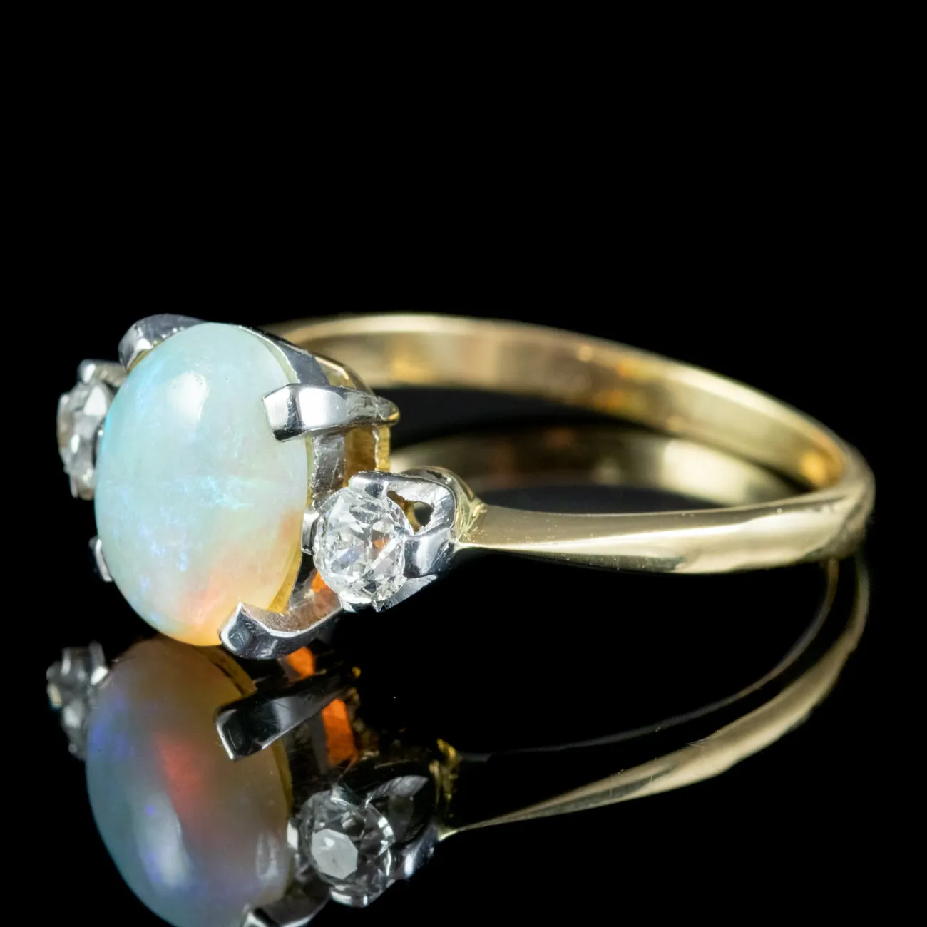 Art Deco Opal Diamond Trilogy Ring 3ct Opal