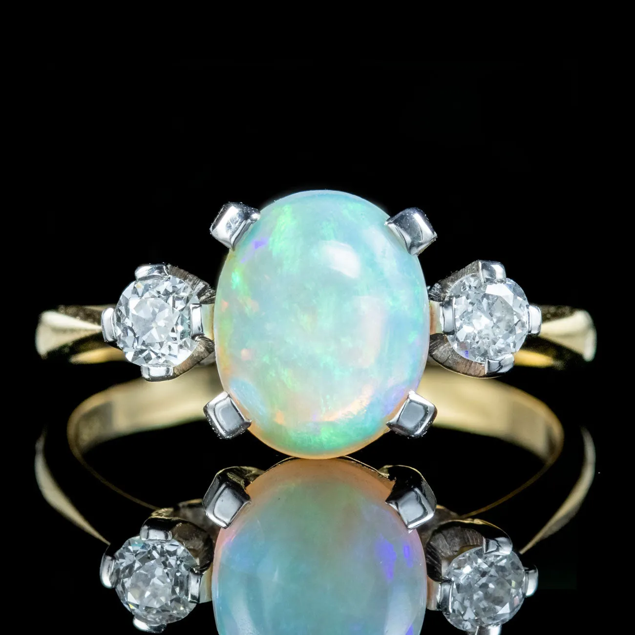 Art Deco Opal Diamond Trilogy Ring 3ct Opal