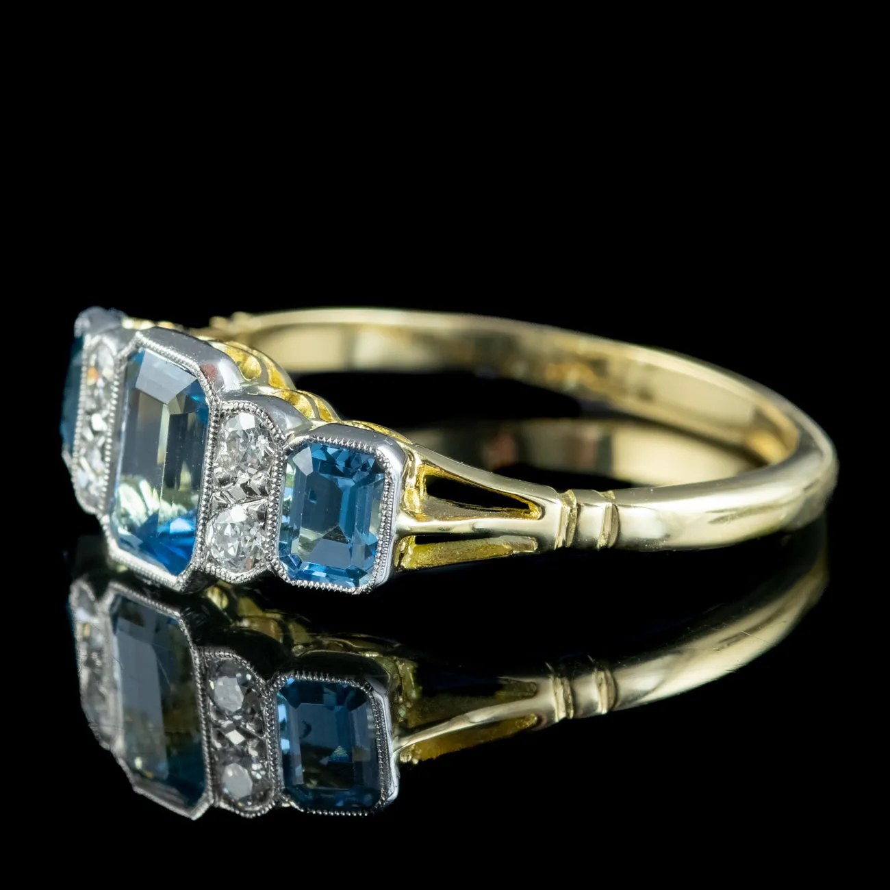 Art Deco Style Aquamarine Diamond Ring 0.85ct Aqua