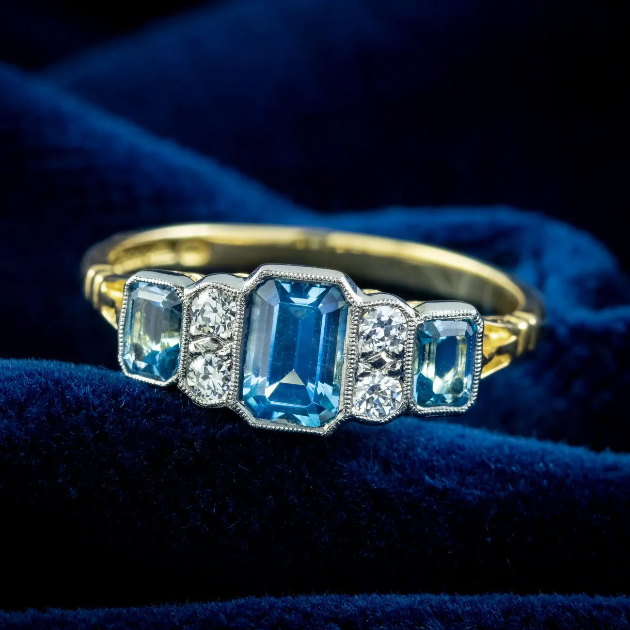 Art Deco Style Aquamarine Diamond Ring 0.85ct Aqua