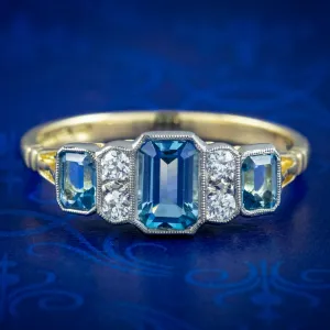 Art Deco Style Aquamarine Diamond Ring 0.85ct Aqua