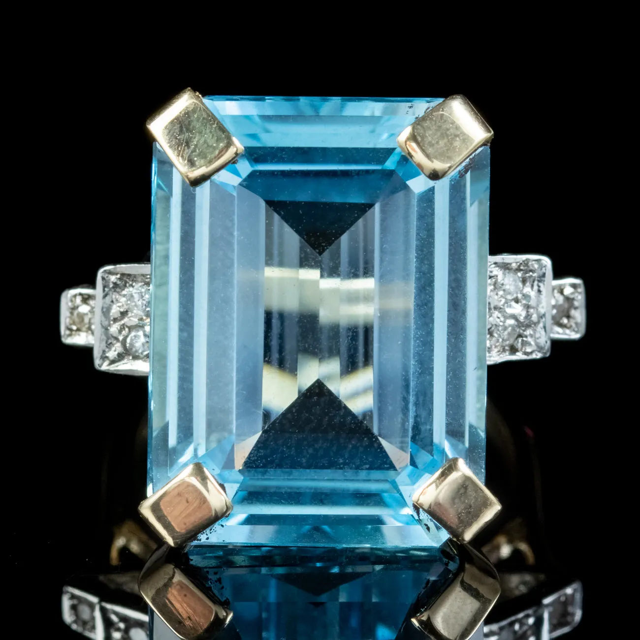 Art Deco Style Blue Topaz Diamond Cocktail Ring 26ct Topaz