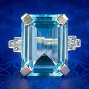 Art Deco Style Blue Topaz Diamond Cocktail Ring 26ct Topaz