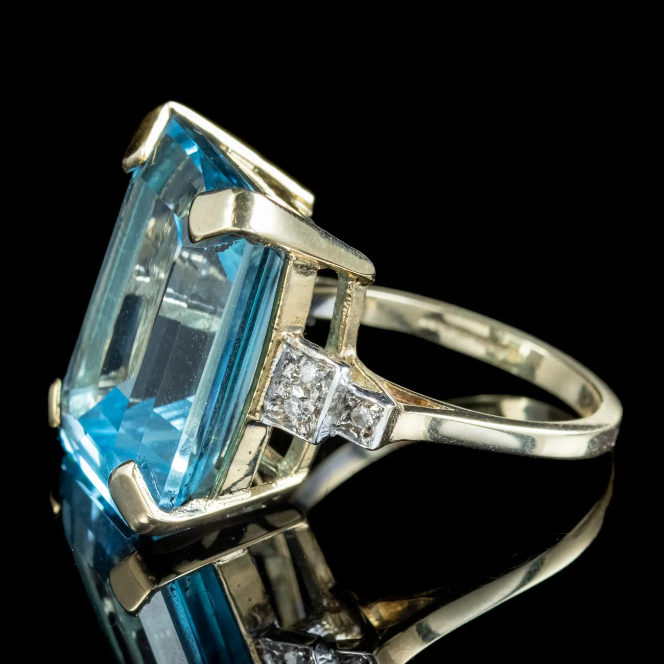 Art Deco Style Blue Topaz Diamond Cocktail Ring 26ct Topaz