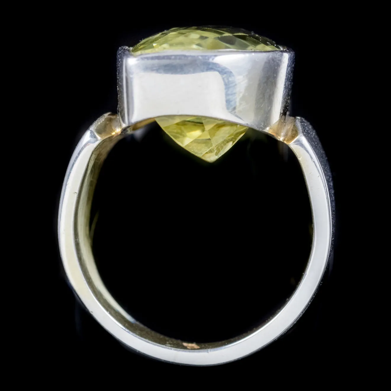 Art Deco Style Briolette Cut Citrine Ring Sterling Silver 13ct Citrine