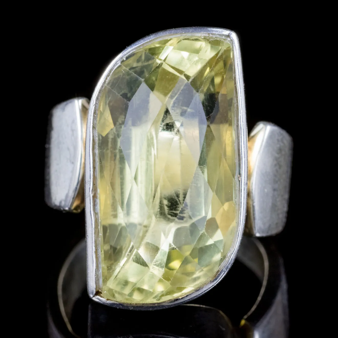 Art Deco Style Briolette Cut Citrine Ring Sterling Silver 13ct Citrine