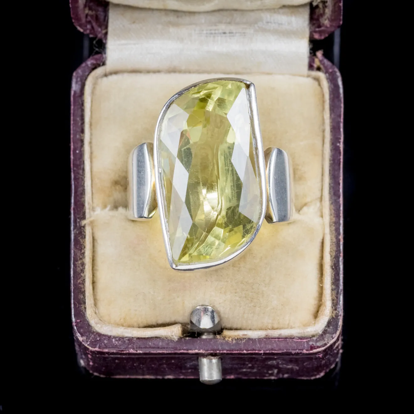 Art Deco Style Briolette Cut Citrine Ring Sterling Silver 13ct Citrine