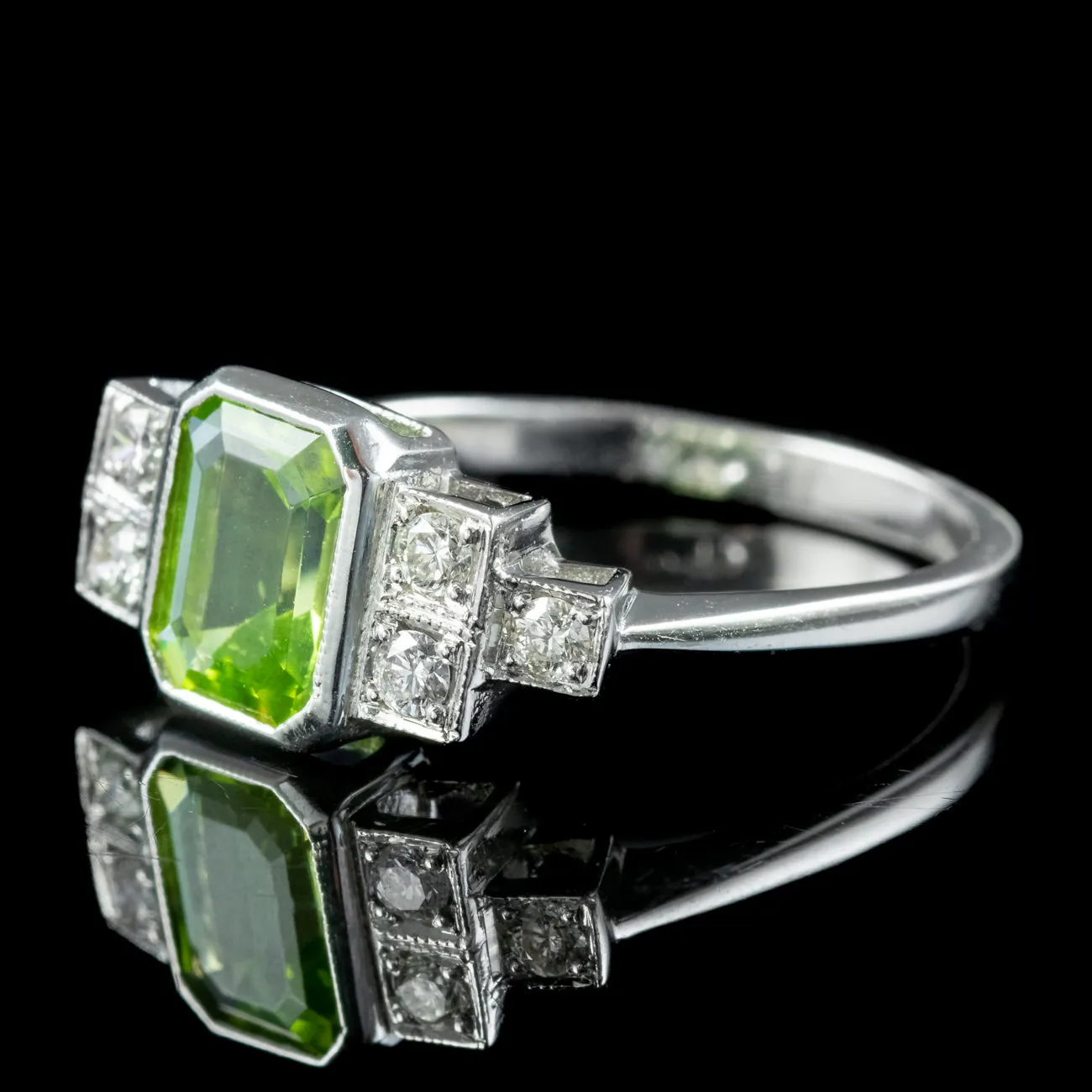 Art Deco Style Peridot Diamond Ring 1.5ct Peridot