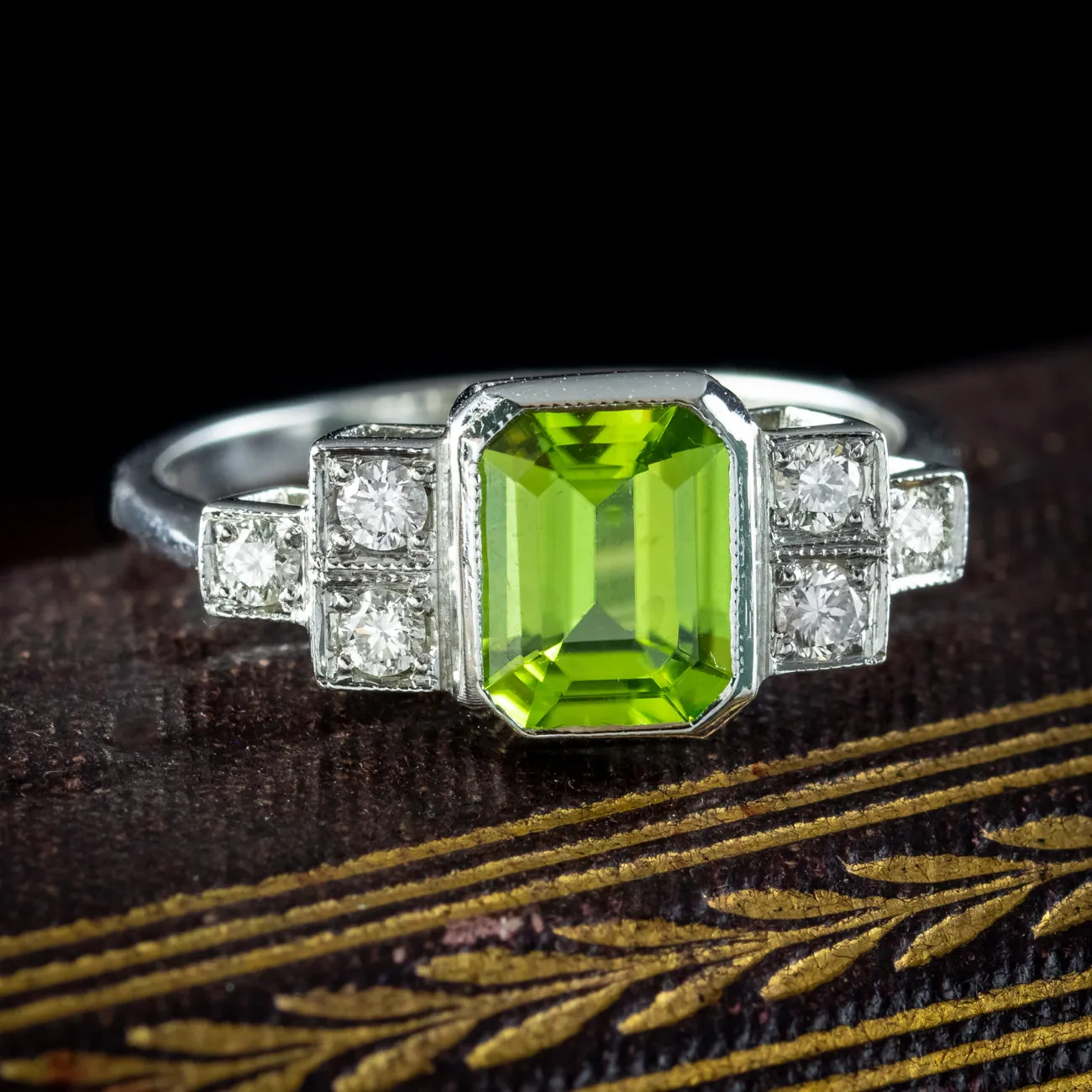 Art Deco Style Peridot Diamond Ring 1.5ct Peridot