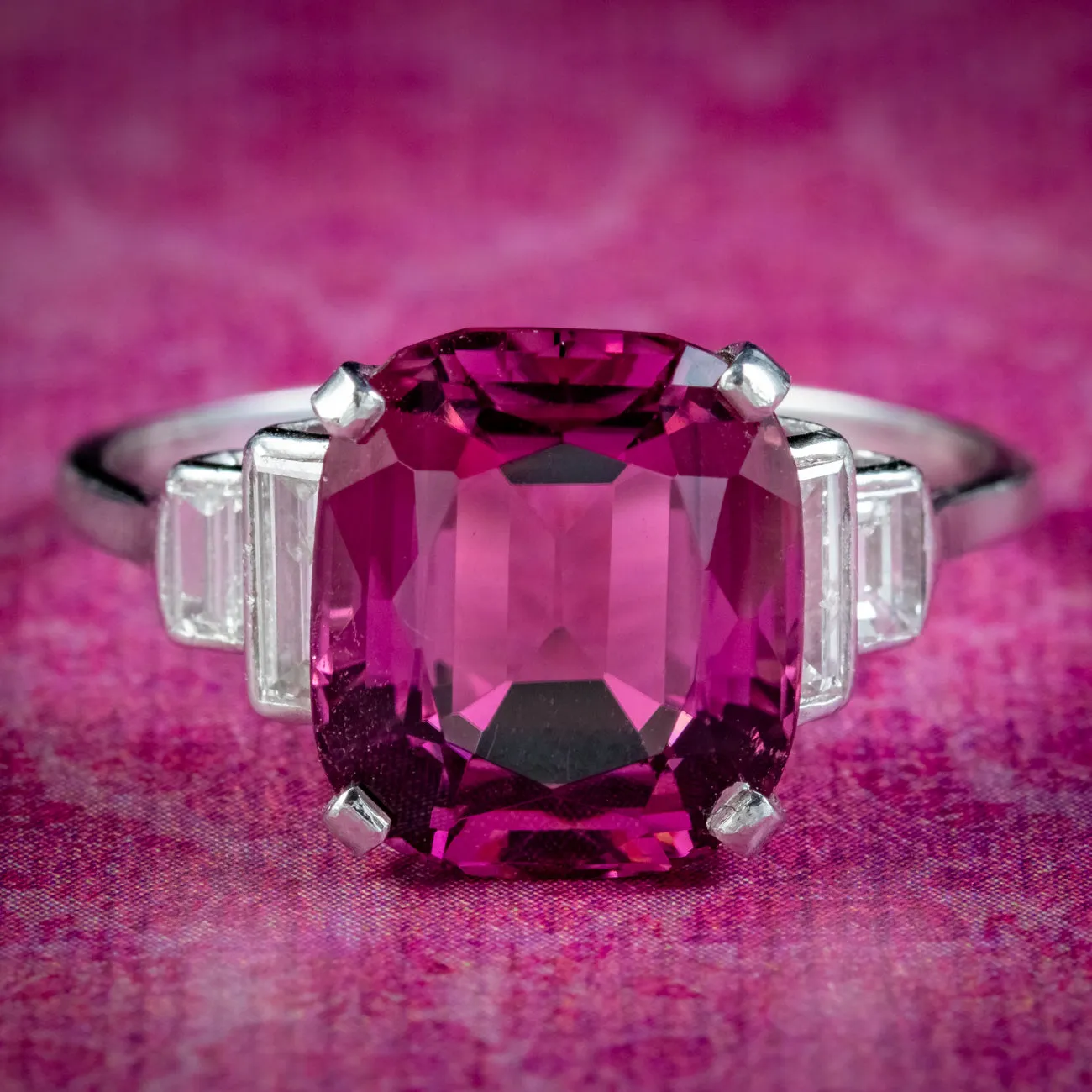 Art Deco Style Pink Tourmaline Diamond Ring 5.19ct Tourmaline With Cert