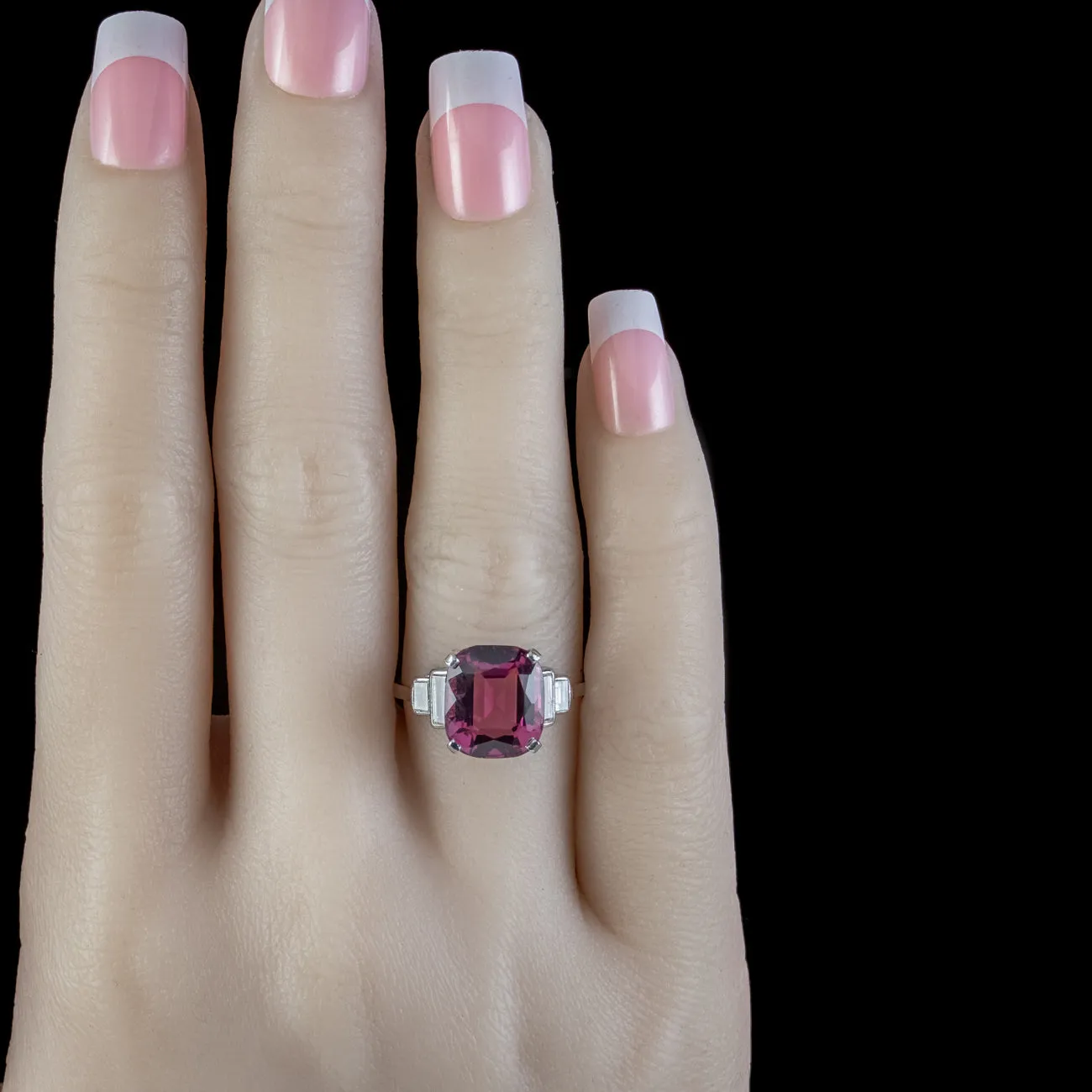 Art Deco Style Pink Tourmaline Diamond Ring 5.19ct Tourmaline With Cert