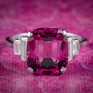 Art Deco Style Pink Tourmaline Diamond Ring 5.19ct Tourmaline With Cert