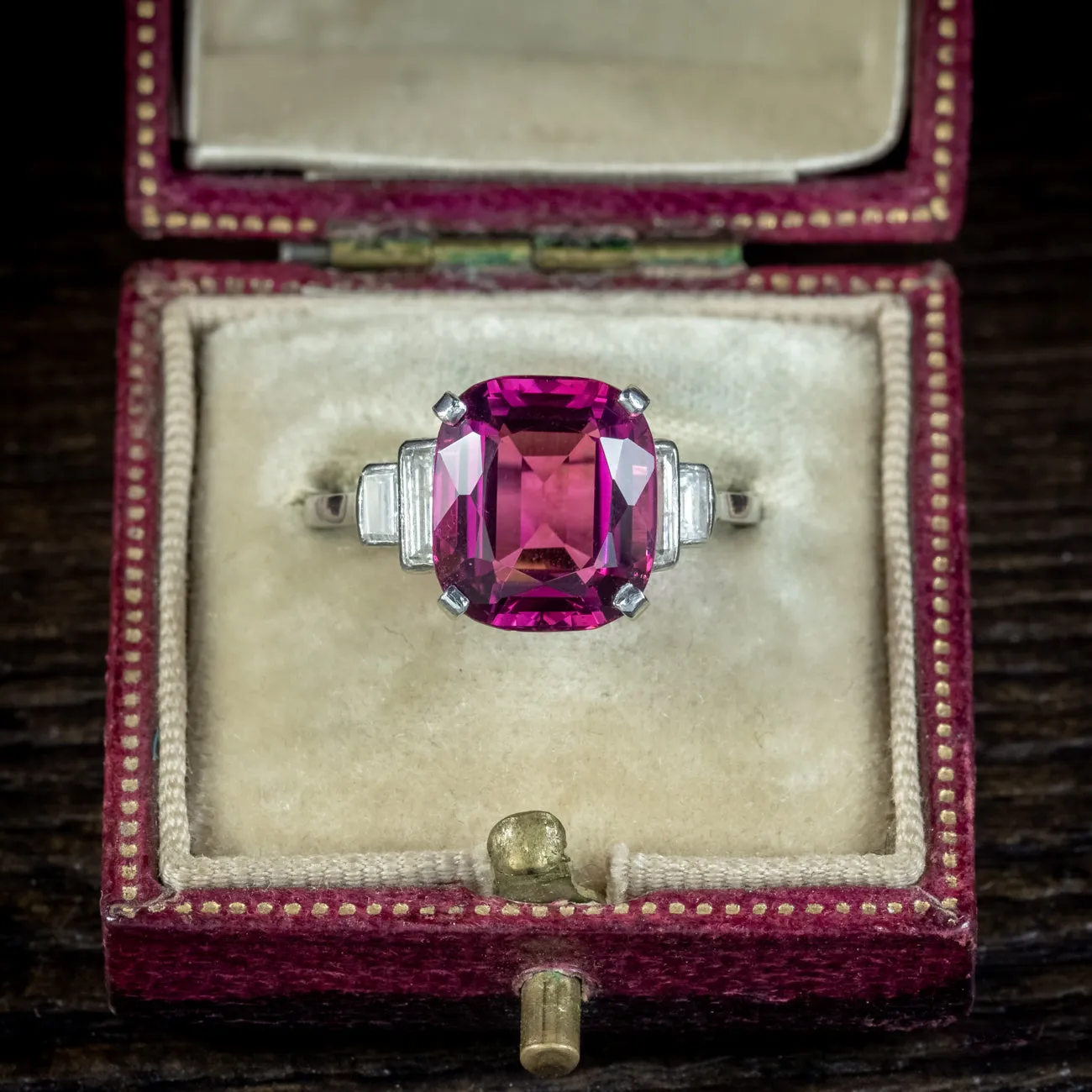 Art Deco Style Pink Tourmaline Diamond Ring 5.19ct Tourmaline With Cert