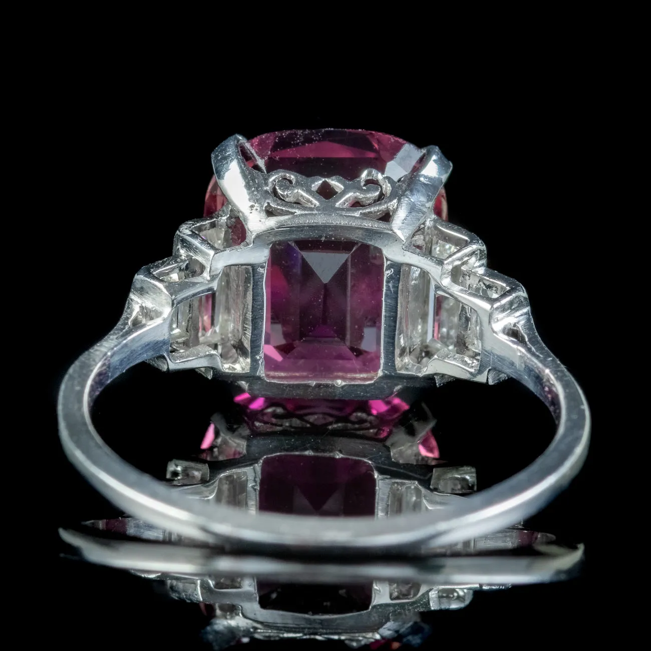 Art Deco Style Pink Tourmaline Diamond Ring 5.19ct Tourmaline With Cert