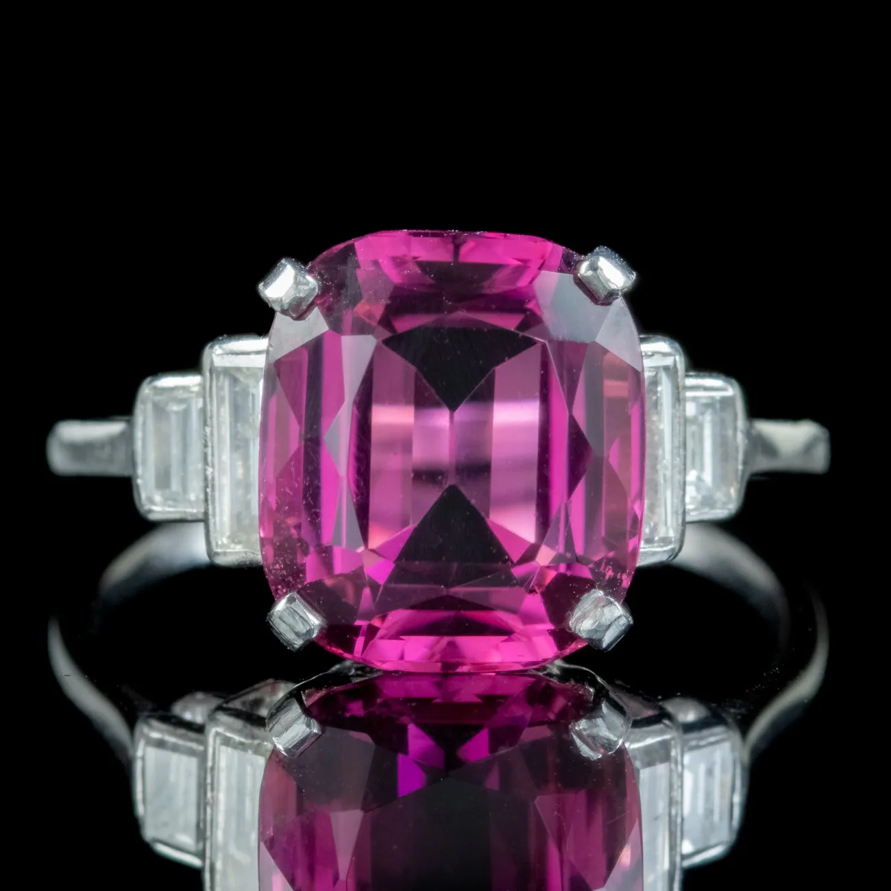 Art Deco Style Pink Tourmaline Diamond Ring 5.19ct Tourmaline With Cert