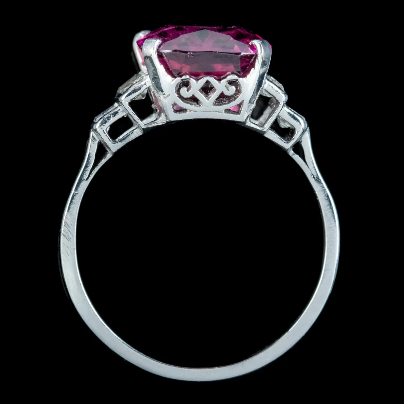 Art Deco Style Pink Tourmaline Diamond Ring 5.19ct Tourmaline With Cert