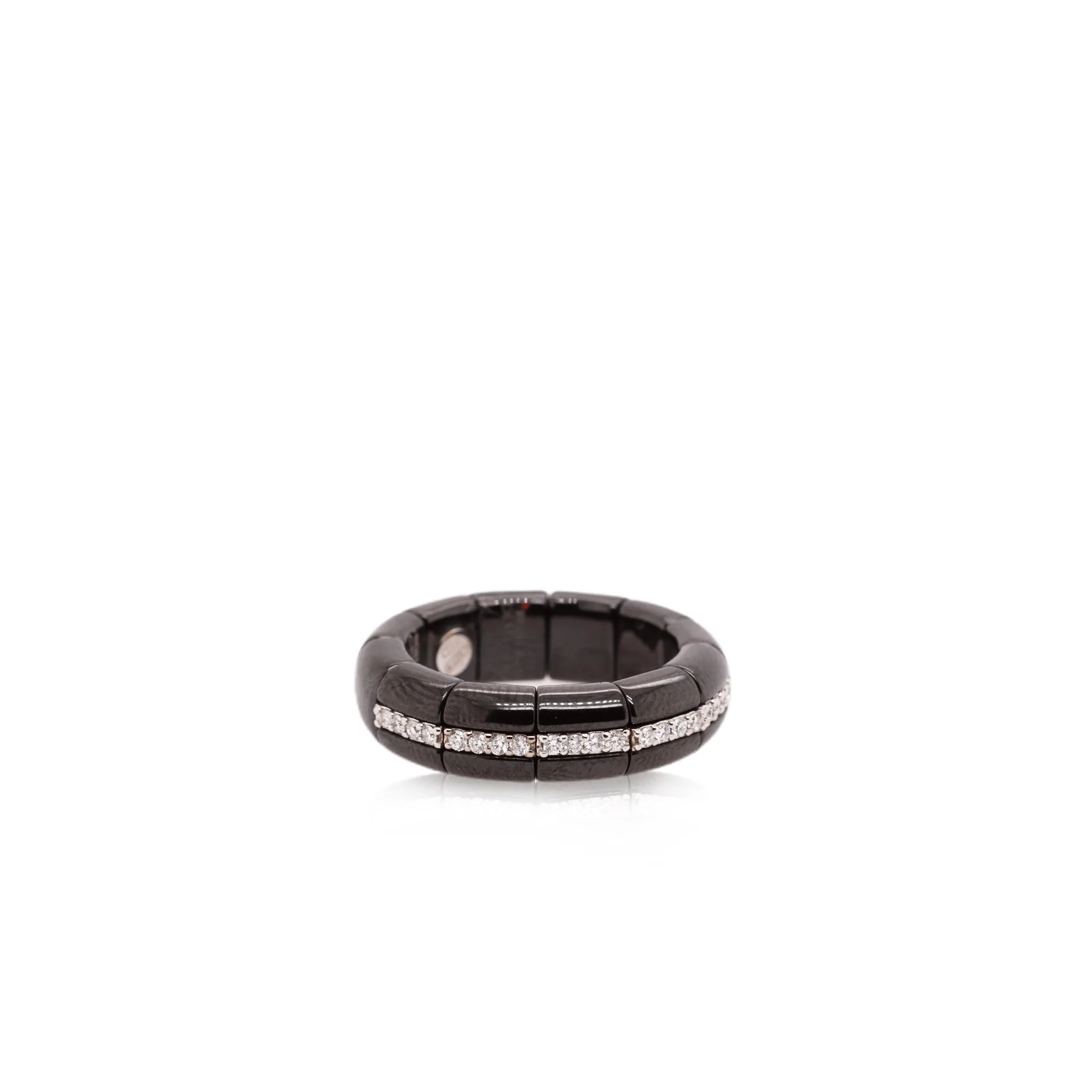 Black Polished ceramic Ring with full bars in White Diamond