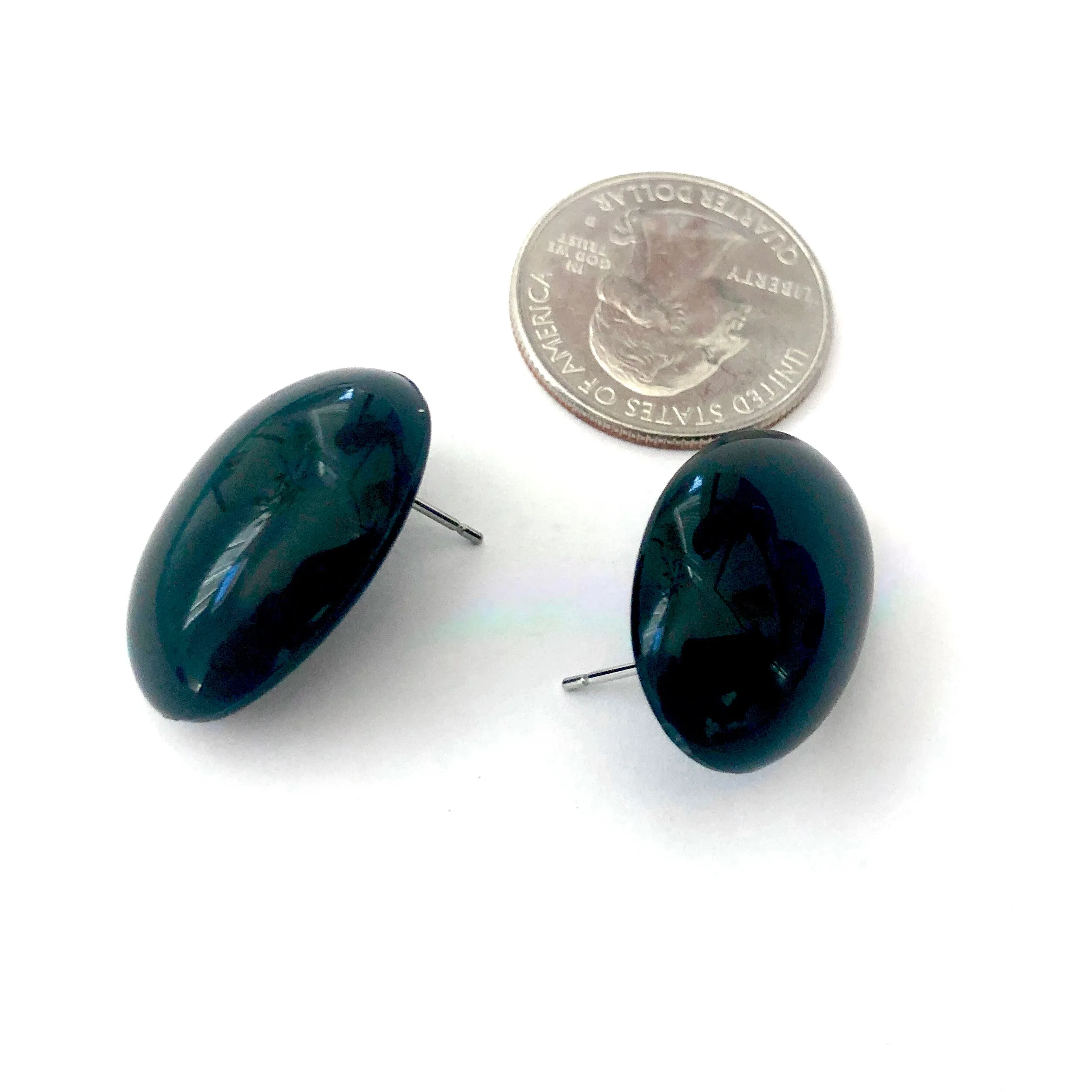 Black Shiny Oval Lucite Stud Earrings