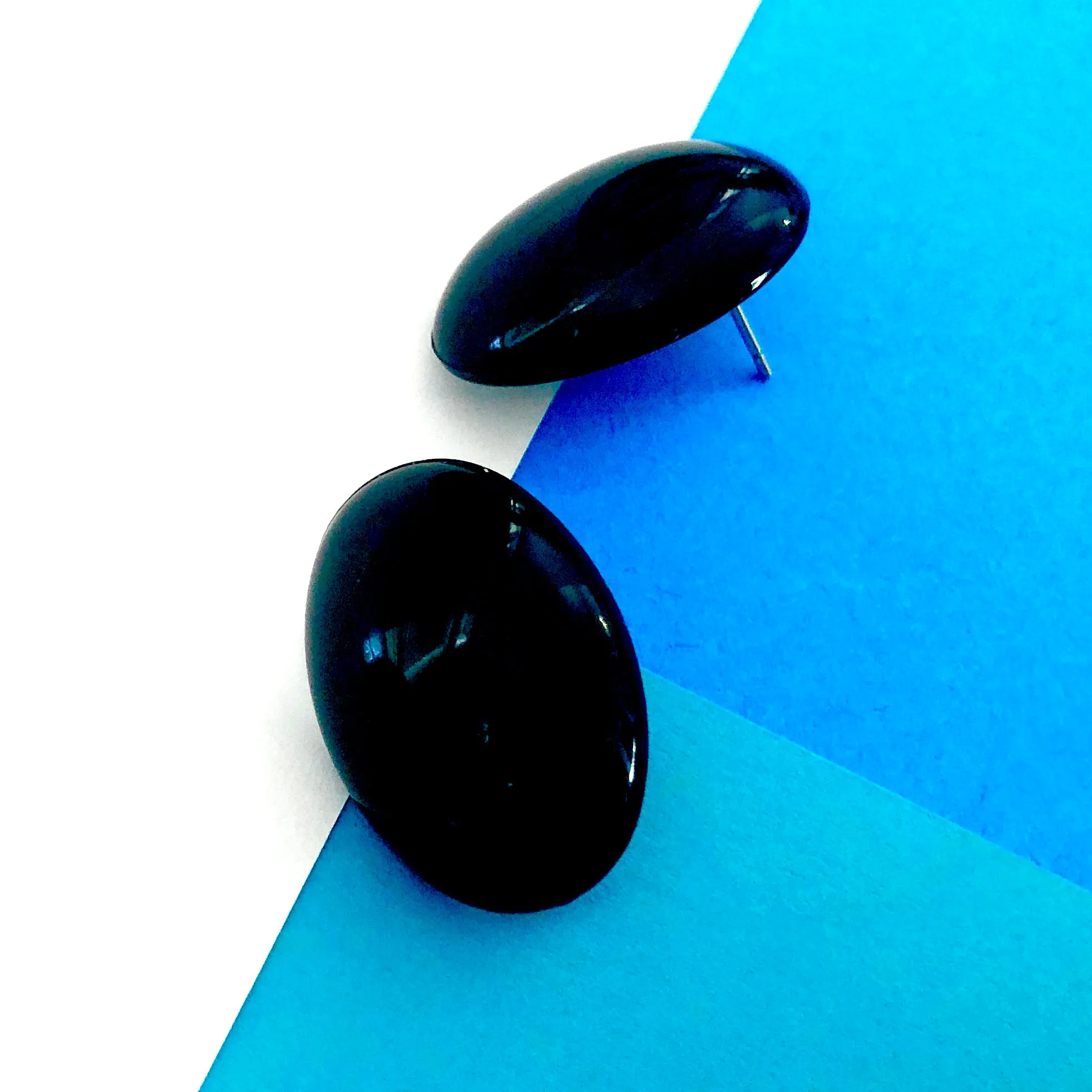 Black Shiny Oval Lucite Stud Earrings